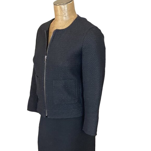 Ann Taylor Zip Retro Cropped "Lady" Tweed Jacket Sz 2 Black 287C - Picture 5 of 10